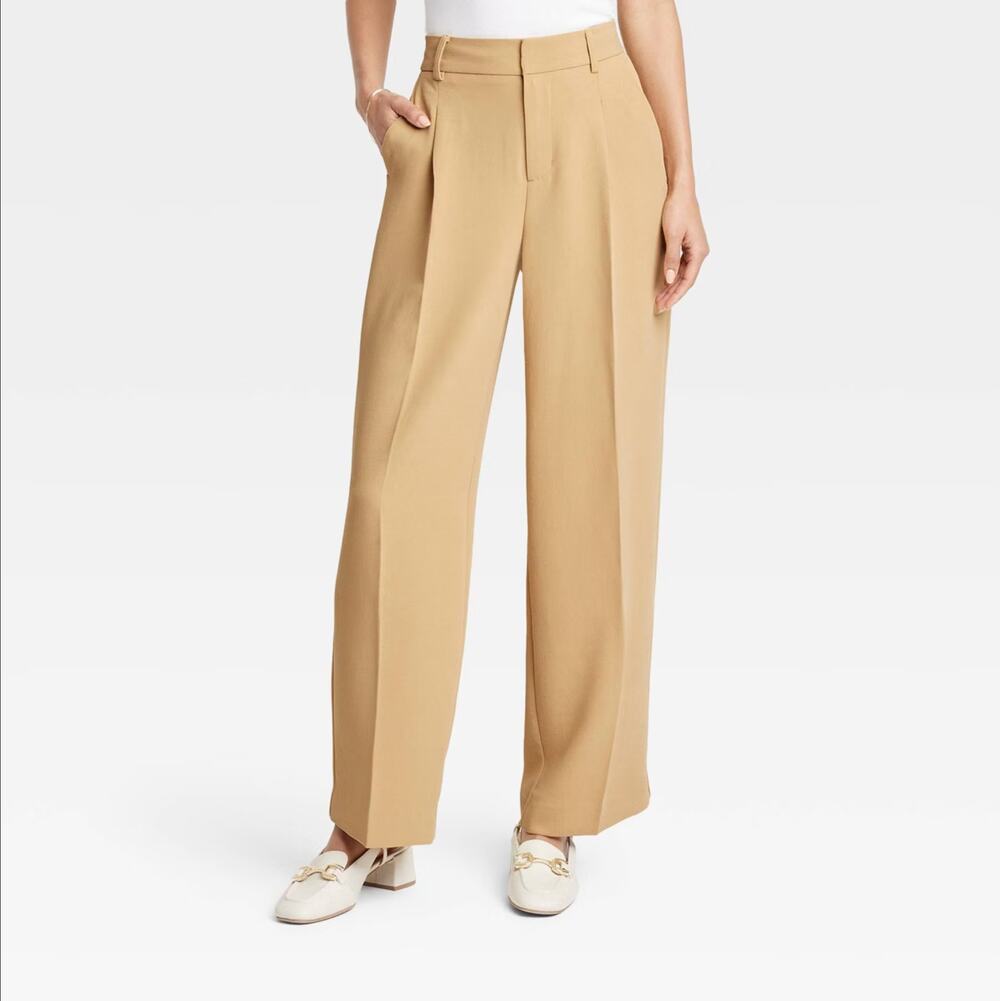 A New Day Signature Crepe Essential Trouser Pants Beige Wide Leg Size 4